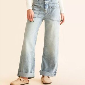 Free People Blue Flare Wide Leg Jeans